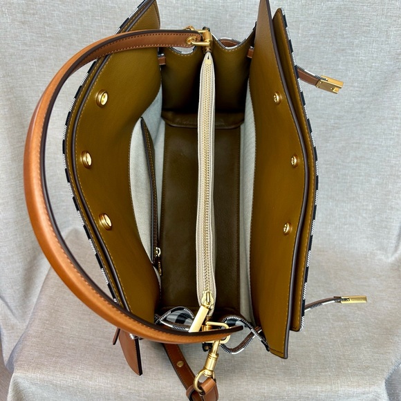 NWT Tory Burch Lee Radziwill Double Bag – Black/Ivory Gingham Canvas Satchel - Picture 5 of 15